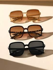 3 pièces lunettes de mode carrées mode décontractées pour femmes, accessoires pour l'extérieur et les festivals de musique - Combinaison 3 pièces à imprimé léopard noir, thé et blanc - Voir 2