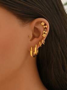 5对/10件套金色时尚耳夹耳环套装，百搭垂坠耳环，适合女性参加节日、音乐会及任何场合。 - 套裝耳環 - 查看 12