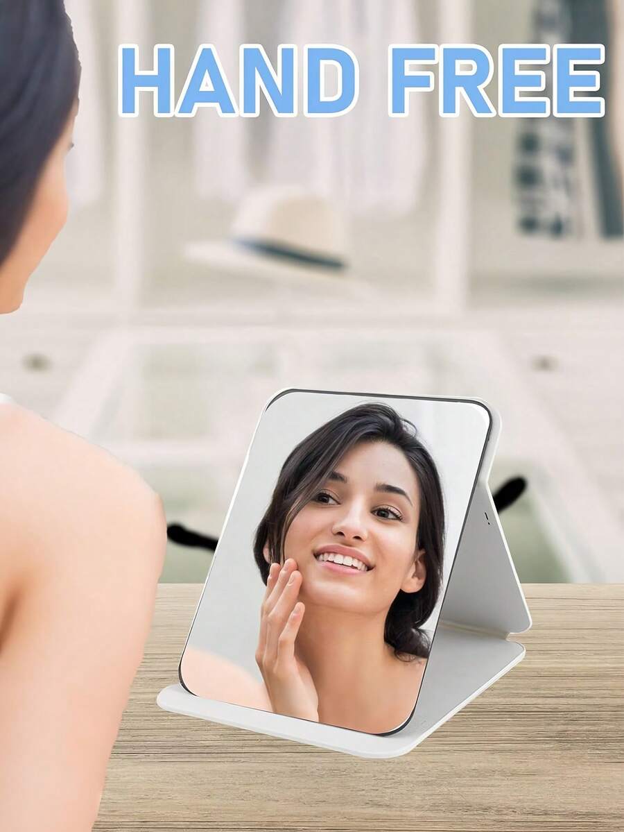 1Pc Large Folding Makeup Mirror For Desktop Or Travel Portable Vanity Mirror For Precise Application In Black And White - trắng - Xem 1