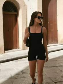 Fitness Jumpsuit In Super Premium Fabric With ZERO TRANSPARENCY Polyester Backless / Backless Vacation Sports And Fitness Travel Diary Homecoming - 黑色 - 查看 10