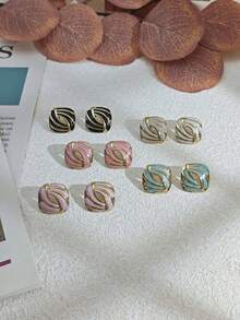 Colorful Enamel Triangle Stud Asymmetrical Statement Earrings For Women Bold Geometric Charm Jewelry Gifts, Unique Baroque Summer Bow Earring Stud Stainless Steel Jewelry Set For Women Summer Beach Vacation Bikini Accessories Attractive Clothes, Wedding Dresses Accessories - Versatile Jewellery P Erfect For Wearing While Swimming, Bathing, Exercising ,Great For Valentines Day, Birthday, Mother Day, And Vacation Surprises. - Gold - View 5