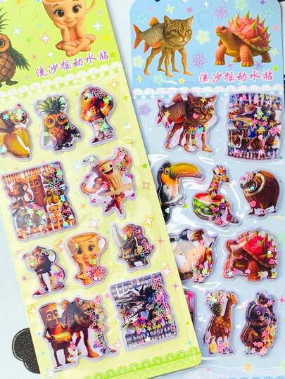 3D卡通液体闪光摇摇贴纸，儿童DIY手册创意装饰贴纸，文具装饰贴纸，装饰贴纸礼品，适用于家居装饰、派对、生日礼物