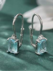 DIYCCPC 1 Pair Fashionable Retro Square Earrings Made Of Light Blue Cubic Zirconia, Suitable For Daily Wear And Vacation, A Perfect Gift For Her - Baby Blue - View 5