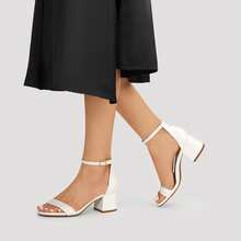 Women Chunky Low Heeled Sandals Elegant  Open Toe Ankle Strap Heeled Sandals With Buckle Closure For Prom Wedding Party Daily Wearing - trắng - Xem 7