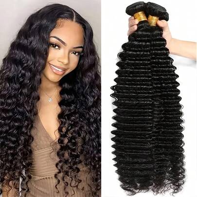 22", 24", 26" Deep Wave Human Hair Bundles, Wet Wavy Brazilian Virgin Hair Deep Wave Hair Bundles For Women