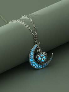 1件月亮和心形夜光吊坠项链，需要充电才能发光（不充电不会发光），适合情人节、万圣节、亡灵节等节日佩戴。 - 銀色 - 查看 4