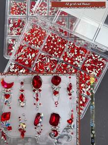 Bộ 1200 viên đá đính móng tay hình kim cương dẹt màu đỏ KIRAME - 12 kiểu dáng, bộ trang sức móng tay siêu sáng bóng, bao gồm bút chấm, đá đính kích thước 1-5mm, thích hợp cho tiệm nail và sử dụng tại nhà, quà tặng Giáng sinh, Năm mới, Ngày Valentine. - Đỏ - Xem 5