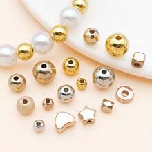 100pcs Metal Beads Set Golden, Rose Gold & Silvery Round, Heart, Star, Square Hoop Spacer Beads For DIY Bracelet, Necklace & Earring Jewelry Making - Multicolor - View 9