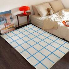 1 Stück einfacher beiger karierter Teppich, nordischer minimalistischer karierter Teppich, Wohnzimmerteppich, Teppich, Wohnzimmer-Bereichsteppich, kleiner Bereichsteppich, Matte, Heimdekoration, großer Wohnzimmerteppich, Raumdekoration, waschbarer Teppich, Fleecedecke, flauschiger Teppich, Herbst-/Winterteppich, dick/flauschig - Verschiedenfarbig - Übersicht 13