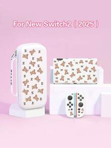 1个可爱泰迪熊造型保护套/保护壳，兼容Switch 2 (2025)、Switch NS、Switch OLED、Switch Lite，适用于Switch 2/Switch配件，全套包含收纳袋，白色/粉色，Switch玩家的最佳礼物 - 彩色 - 查看 1