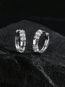 1 Pair Bamboo Knot Hoop Earrings, Layered Rhinestone Circular Earrings, Fashionable And Versatile, Suitable For Party And Daily Wear, - Multicolor - View 12