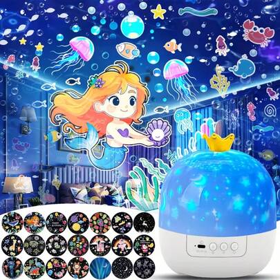 Đèn ngủ chiếu hình vương miện kèm 21 bộ phim chiếu - Xoay 360° hiệu ứng bầu trời sao & cấp nguồn USB, đèn ngủ có 3 chế độ màu, trang trí trần nhà/phòng ngủ hiện đại, quà tặng cho tiệc tùng, Giáng sinh, Ngày Valentine, trang trí tiệc.