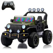 24V Children's Riding Toy, 2-Seater Children's Electric Car With Remote Control, 4WD Motor, Colorful LED Lights, Adjustable Speed, USB Port, MP3, Suitable For Children Aged 3-7, Army Green - màu xanh lá - Xem 2