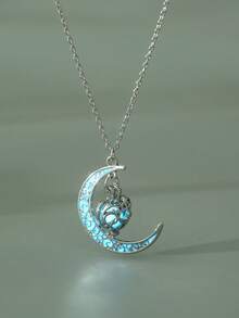 1件月亮和心形夜光吊坠项链，需要充电才能发光（不充电不会发光），适合情人节、万圣节、亡灵节等节日佩戴。 - 銀色 - 查看 2