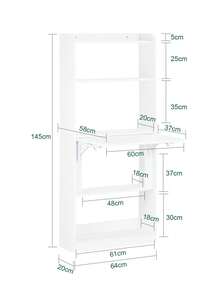SoBuy Hemmakontor Fällbart bord Skrivbord Dator Skrivbord Arbetsstation med 5 hyllor Vit B64 X D58 X H145cm FWT92-H-W