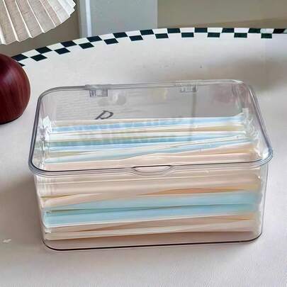 1 pieza Caja de almacenamiento con tapa transparente de plástico de gran capacidad y a prueba de polvo, organizador multifuncional minimalista rectangular para encimera de cocina, bar, cafetería, brochas de maquillaje, papelería