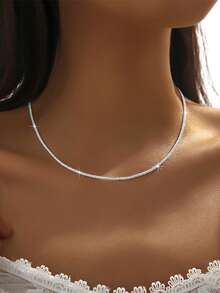 1件S925纯银简约个性百搭项链，优雅日常佩戴锁骨链，精致节日礼物，女士之选 - 鏈條 - 查看 1