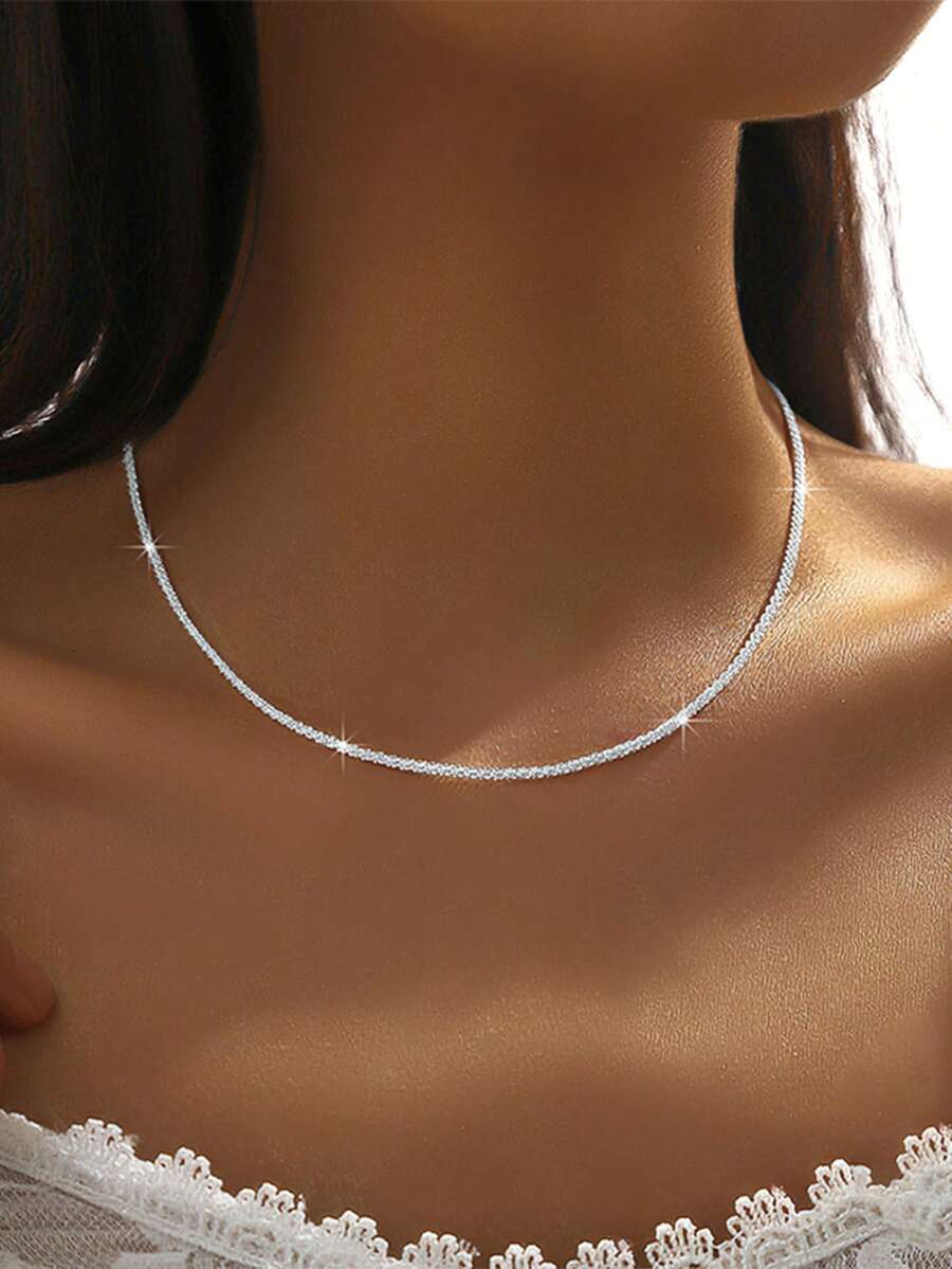 1件S925纯银简约个性百搭项链，优雅日常佩戴锁骨链，精致节日礼物，女士之选 - 鏈條 - 查看 1