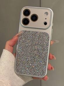 Sequins,Diamond Luxury Glitter Sequins All-Inclusive Lens Mobile Phone Case Compatible With IPhone 17ProMax 17Pro 17 16 15 14 Pro Max 13 Shockproof Back Cover - Silver - View 1
