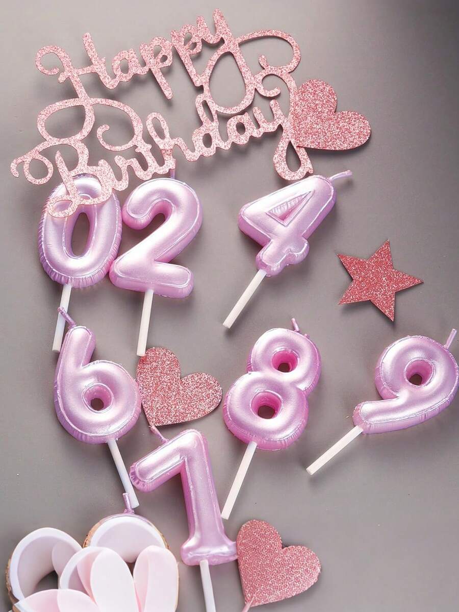 0-9数字蜡烛、紫色和粉色生日蜡烛、彩色数字蜡烛、生日蛋糕装饰、派对和周年纪念用品、主题生日派对蛋糕装饰、生日派对配件 - 彩色 - 查看 1