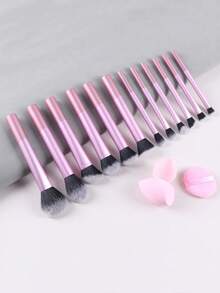 12pcs Multi-Functional Makeup Brush Set - Powder, Blusher, Foundation, Eyeshadow, Contour Brushes + Angled Makeup Sponge, Round Makeup Sponge, Pink Makeup Puff,Brush Set,Makeup Brush Kit,Make Up Brush Set,Make Up Set Complete,Makeup Brush Set,Complete Makeup Kit,Brush Kit,Brushes Makeup Set,Makeup Gift Set - 12 chiếc màu hồng tươi - Xem 5