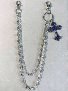 1pc Vintage Double Layer Cross Chain, Wallet Chain, Punk Jeans Chain, Pocket Chain, Men Keychain - Multicolor - View 9