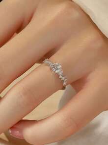 1枚闪亮锆石戒指，时尚奢华优雅的开口可调节戒指设计，适合日常佩戴、求婚、订婚、结婚周年纪念礼物。 - 銀色 - 查看 5