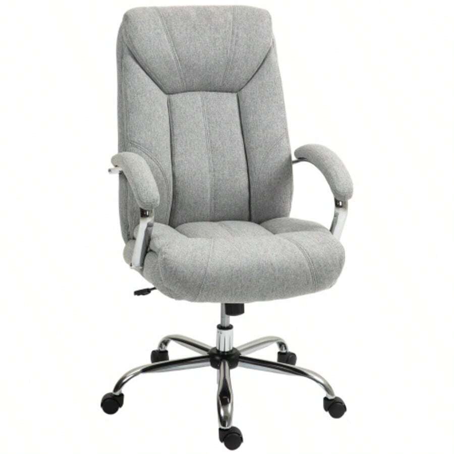Ergonomic Rocking Office Chair With Padded Armrests And Headrest, Height Adjustable, Swiveling With Backrest, In Light Grey Nylon, 65 X 78 X 110-118 Cm