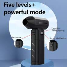 6000mAh 手持式涡轮风扇，除雪除尘制冷带照明，USB充电 - 黑色 - 查看 2