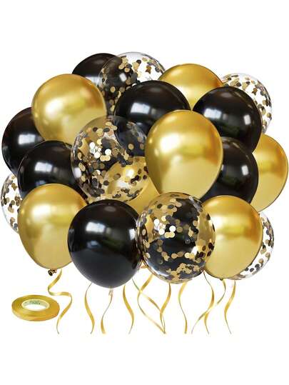12英寸黑金气球，36/76/117个金属金色和黑色亮片气球，黑金乳胶气球，适用于生日、毕业、周年纪念、婚礼、新年、性别揭晓派对、洗礼、单身派对装饰