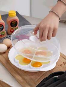 1pc Microwave Egg Cooker, 4-Cavity Heart Shaped Egg Poacher, Creative Kitchen Tool - White - View 1