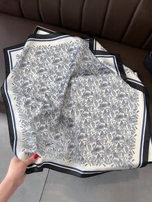 1pc Paisley Print Faux Silk 27.6in Small Square Scarf/Bandana, Versatile Neck Scarf For Men, Sun Protection - Blue and White - View 3