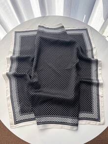 1件波点印花沙滩巾方巾女士缎面印花头巾头带时尚女士发巾和披肩女式颈巾头巾 - 黑色 - 查看 3