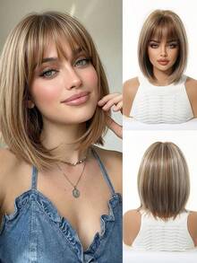 Tóc giả ngắn màu đen nâu, chất liệu tổng hợp, kiểu tóc bob thẳng có mái, chịu nhiệt, thích hợp sử dụng hàng ngày, trong các dịp cosplay và tiệc tùng. - Lanh nâu - Xem 7