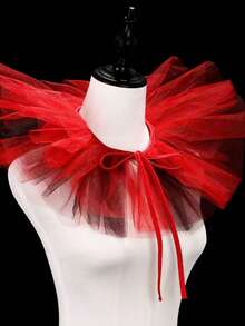 1 Stück rote und schwarze Fliege, Clown Make-up Ball Farbblase Netz Fake Kragen Bühnenperformance Fake Kragen Horror Accessoires Bühnenzubehör - Rot - Übersicht 9