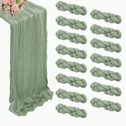 15pcs Sage Green Cheesecloth Table Runner 15 Pack 35" X 120" Boho Gauze Pleated Solid Color Semi-Sheer Lightweight Washable | Christmas Thanksgiving New Year Rustic Wedding Arch Bridal Baby Shower Banquets Reception Center Farmhouse Birthday Anniversary Party Dining Room Dresser Table Centerpiece Home Decor Supplies Sage Green Cheesecloth Table Runner