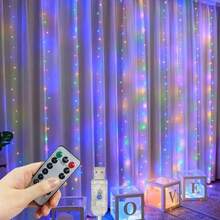 100/200/300/600 Luzes de Corda de Cortina LED, 4 Opções de Cores, 8 Modos de Piscar, Com Controle Remoto, Luzes de Fada para Bottom de Casamento - Alimentado por USB, Decoração de Parede de Quarto, Sala de Estar, Luzes Coloridas, Iluminação de Feriado, Decoração de Festa de Aniversário e Casamento, Guirlanda de Luzes de Corda - Cortina de luz USB - Visão 15