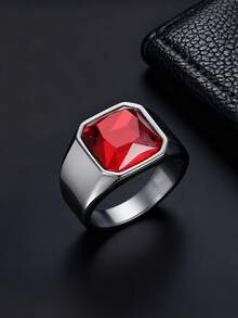 1pc Business Light Luxury Style Stainless Steel Cubic Zirconia Men's Ring For Daily Commute Accessory - A - View 1