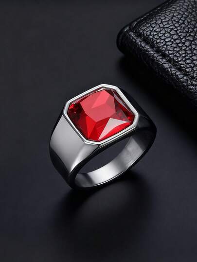 1 pieza Anillo de inoxidable con circonita cúbica, de estilo de lujo empresarial, para accesorio de uso diario