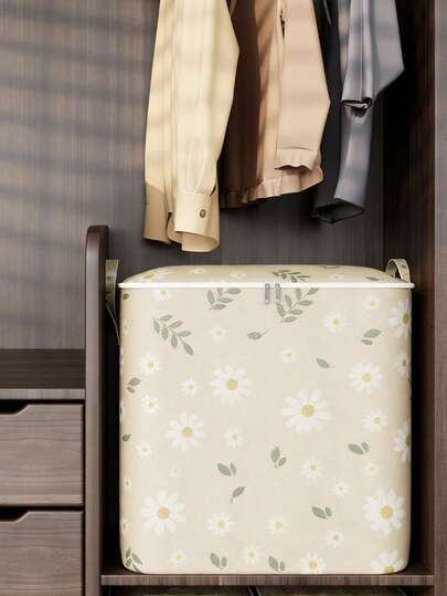 1pc Large Capacity Daisy Flower Non-Woven Fabric Clothes/Quilt Storage Bag, Dustproof & Moisture-Proof, Moving Bag