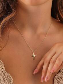 1pc 18K Gold Plated Stainless Steel Necklace With North Star Pendant, Constellation Stamp Necklace, Compass Necklace, Minimalist Big Dipper Necklace, Guiding Amulet, Gift For Her, Gift For Best Friend - Gold - View 7