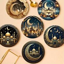 Ramadan Moon Theme Acrylic Coaster Set - Heat-Insulating, Non-Slip, Heat-Resistant Table Mats, Suitable For Family, Office And Ramadan-Themed Party Gifts, 3.9 Inches - Multicolor - View 11