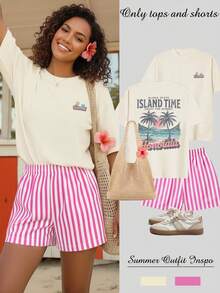 Bộ đồ nữ mùa hè kiểu dáng thường ngày in hình sóng biển gồm áo thun ngắn tay và quần short, phong cách thể thao cổ điển cho Tết Nguyên Đán, Ngày Thánh Patrick, thời trang đường phố mang hơi hướng phương Đông, áo thun thể thao cổ điển mừng Tết Nguyên Đán, thiết kế năm Ngựa, áo thun may mắn Ngày Thánh Patrick, áo thun hình thỏ Phục Sinh trừu tượng, áo Ngày Thánh Patrick - Áo dự tiệc màu xanh lá cây vui nhộn kiểu Ireland, trang phục trở lại trường học năm 2026. - Màu be - Xem 1