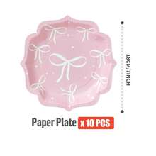 100/25/10er Set rosa Schleifen-Blütenblatt-förmige Einwegteller, Servietten, Becher, Einweg-Partyartikel-Set, geeignet für 25 Gäste, Einweg-Papierteller Party-Tischwaren geeignet für Geburtstag, Hochzeit, Themenparty, Familienpicknick - Verschiedenfarbig - Übersicht 8