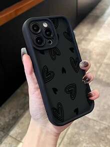 Heart Painted Simple Groove Black Painted Phone Case Compatible With IPhone 17/17 Pro/17 Pro Max/ 16/ 15/XR/ 16 Pro Max/7P 8P/P12 Pro Max/P13 Pro Max/P14 Pro Max/P13/P14/P11/P12/P14, Cute & Fashionable Thick Protective Cover For XS/S/XS Max/7 8 GES2 - Multicolor - View 4