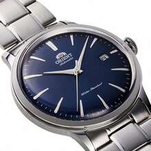 Orient 1pc Modern Fashionable Blue Dial Mechanical Men's Watch, Waterproof Silver Stainless Steel Automatic Wristwatch, Gift For Father/Husband - Blue - View 2