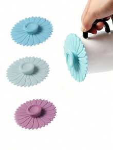1/3pcs Dustproof Silicone Mug Cup Lids, Creative Sunflower Shaped Cup Cover, Cup Accessories Festive Table Decorations Christmas - Multicolor - View 2