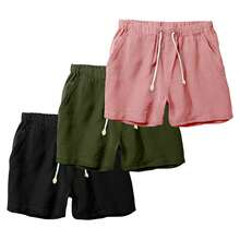 Set Of 3 Premium Linen Shorts For Men - Luxury Beachwear - 軍綠色 - 查看 1