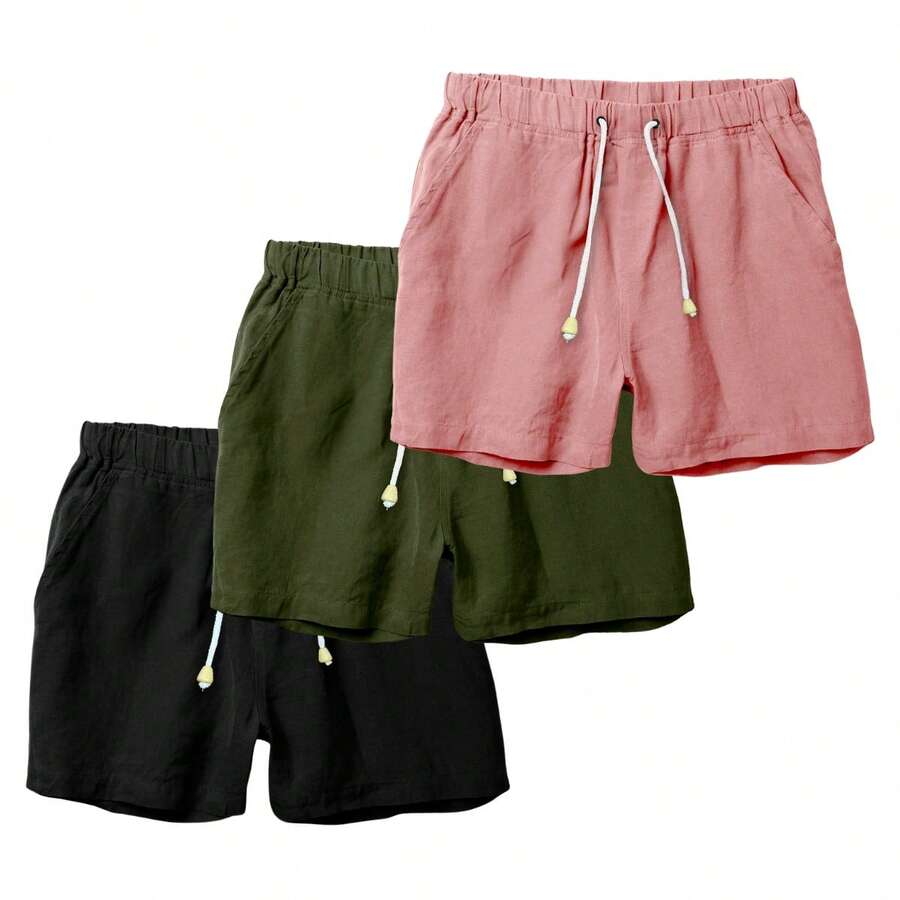 Set Of 3 Premium Linen Shorts For Men - Luxury Beachwear - 軍綠色 - 查看 1