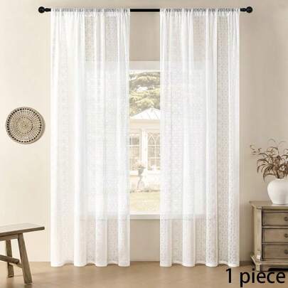 1pc French Vintage Romantic White Lace Embroidery Mesh Sheer Curtain - Rod Pocket Top For Living Room Divider, Bedroom Window Finished Sheer Curtain